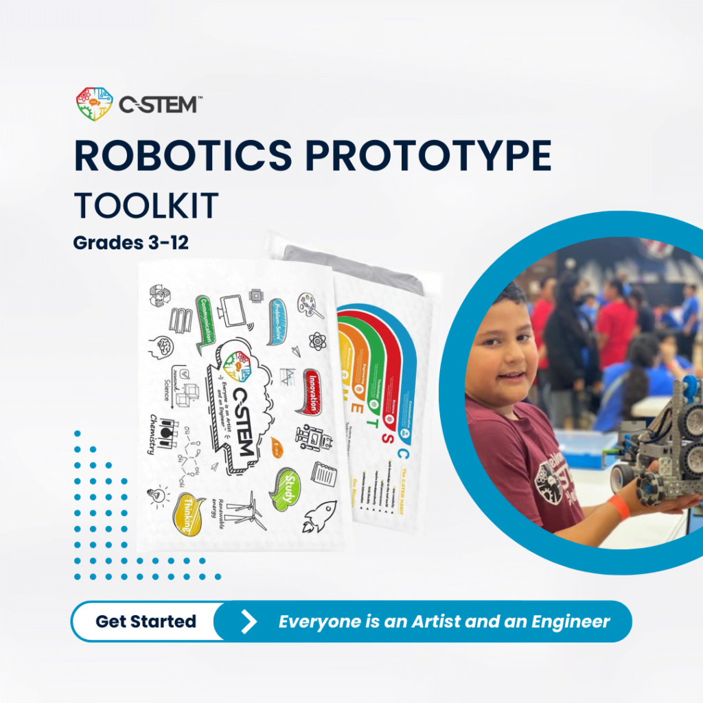 Robotics Prototype Toolkit for grades 3-12. STEM education kit with creative design and engineering projects.